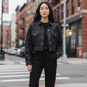 RAG & BONE CROPPED CLEAR COAT JACKET IN DARK DENIM BLUE JACKET SIZE S